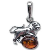 Pandantiv talisman argint cu piatra naturala de ambra (chihlimbar), semn zodiacal Leu